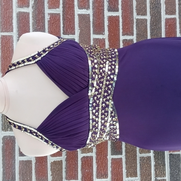 Blondie Nites Purple Maxi Dress with Gold Accents - Picture 2 of 11